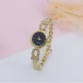 Women quartz watch luxury starry dial rhinestone bracelet wristwatch fashion accessory gifts - Gold Black