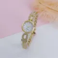 Women fashion rhinestone quartz bracelet watch luxury gold cuff wristwatch for daily wear - Gold White