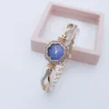 Women's quartz watch with rhinestone flower dial and elegant bracelet strap for daily wear. - Rose Gold Blue
