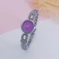 Women fashion rhinestone quartz bracelet watch, elegant purple glitter dial daily wear jewelry. - Silver Purple
