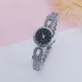 Women fashion rhinestone quartz watch starry dial bracelet watch luxury silver wrist watch - Silver Black