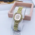Gold square rhinestone quartz watch for women luxury pink dial elegant casual wristwatches - Gold Pink