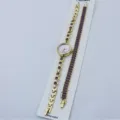 Goudkleurige kwarts horloge met paarse kristalsteen armband sieraden set detailweergave - Paars