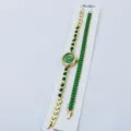 Modieuze groene quartz horloge en prachtige fonkelende kristallen armband set voor dames. - Groen