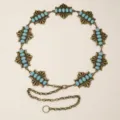 Cadena de cintura de metal turquesa vintage para mujer, estilo de joyería corporal dorada. - Bronce antiguo