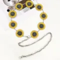 Cadena de cintura de metal de girasol bohemio, cinturón decorativo de flor de margarita - Estilo Margarita Centro Negro Amarillo / Blanco