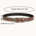 Detalle de cinturón de cuero tachuelas western, cinturón marrón vintage 130cm por 4cm. - 2#