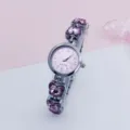 Women fashion quartz watch with pink crystal butterfly bracelet strap elegant wrist watch. - Silver Pink