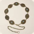 Chaîne de taille en métal laiton antique avec pierres turquoise, ceinture bohème - Style Relief Motif Turquoise Bronze Antique (20)
