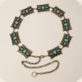 Rétro Turquoise Métal Chaîne De Taille Boho Papillon Ceinture Pour Femmes Robes - Style Bronze Antique Turquoise Bleue (21) / 110cm