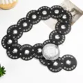 Cinturón negro americano con anillos redondos y hebilla tallada, accesorio de cintura. - 102cm / Negro 1