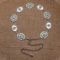 Détail de chaîne de taille turquoise vintage, superbes médaillons floraux sculptés en métal. - Style Argent Antique Turquoise Bleue (25) / 110cm