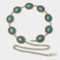 Chaîne de taille turquoise vintage bohème ceinture en métal pour robes et costumes. - Style Turquoise Incrusté Argent (26)