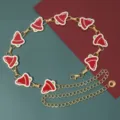 Cadena de cintura con campana navideña para mujer, cinturón de eslabones de metal dorado. - Estilo Campana de Esmalte Rojo