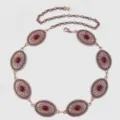 Chaine de taille metallique style boheme vintage avec pierres ovales rouges pour robe femme - Style Pierre Rouge Ovale Bronze (28)