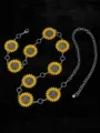Elegante cadena de cintura de metal boho con dijes de girasol amarillo, cinturón. - Estilo Girasol Multicapa Pintado Amarillo