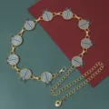 Elegante cadena de cintura de metal con dijes de globo de esmalte azul, accesorio. - Estilo Globo Rayado Azul Blanco