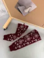 Wine red knitted winter leg warmers with white snowflake pattern, cozy slouchy JK socks. - Pure Wine Red Snowflake / Burgundy