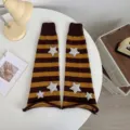 Y2K gestreifte Beinwärmer aus Strick mit funkelnden Stern-Aufnähern für modische Outfits. - Brauner Kaffee Gestreifter Stern