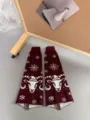Wine red winter knitted leg warmers with snowflake and ram head patterns, cozy JK style cute socks. - Wine Red Sheep Snowflake / Burgundy
