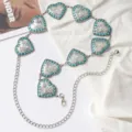 Elegante cadena de cintura de metal grabado con corazón turquesa vintage étnico mujer - Plateado