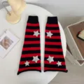 Y2K Strick Stulpen, schwarz rote gestreifte Stern Beinstulpen für Damen, trendiger Look. - Schwarz Rot Gestreifter Stern