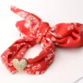 Red paisley print fabric scarf with sparkly gold heart pendant charm for women DIY jewelry styling. - SB03-1 Red Paisley