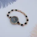 Reloj de cuarzo dorado para mujer con pulsera de diamantes negros accesorio elegante - Negro