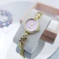 Dames mode quartz horloge goudkleurig vlinder armband horloge roze wijzerplaat cadeau - Goud Paars