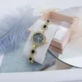 Women luxury quartz bracelet watch with sparkling rhinestones black dial elegant jewelry timepiece - Black
