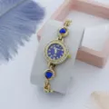Elegante dames quartz horloge met sprankelende strass steentjes, blauwe wijzerplaat, hart. - Goud Blauw