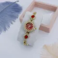 Luxe dames quartz horloge met strass wijzerplaat en rode hart armband voor elegante stijl. - Goud Rood