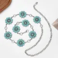 Cadena de cintura de girasol turquesa boho cadena de vientre de metal para mujeres. - 115cm / Verde Esmeralda
