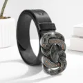 Cinturón de cuero PU negro vintage con hebilla de estrás de aleación adornada para mujer. - 100cm / Negro