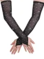 Black mesh rhinestone long gloves fingerless sparkly party performance sexy sleeves - Black Full Rhinestone Finger Hook