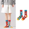 Weihnachten asymmetrische Socken für Paare, gekämmte Baumwolle lustige festliche lässige Socken. - Weihnachtsthema (1028)
