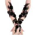Schwarze Spitzen Blumen Mesh Braut Handschuhe Hochzeit Aermel Accessoire eleganter Stil - Schwarze Kamelie Handschuhe