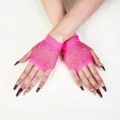 Rosa Strass Netz fingerlose Handschuhe, kurze sexy Sommer Mesh Party Handschuhe für Damen. - Halbfinger Kurzer Stil (Strass) / Fuchsia