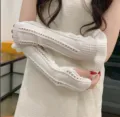 White knitted lace-up long gloves, breathable hollow out design, sweet Lolita style accessory. - White Bubble Sleeve