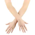 Lange beige Netzhandschuhe elastische Mesh Rave Party Kostüm Zubehör Sonnenschutz - Überellenbogenlänge / Hautfarben