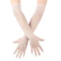 Weisse Netz-Langen-Handschuhe, Spitzen-Mesh-Handschuhe fur Cosplay Party und UV-Schutz. - Überellenbogenlänge / Weiß