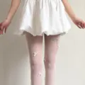 Rosa Netzstrumpfhose mit weißen Schleifen, Lolita Netzstrumpfhosen für Frauen und Mädchen. - Weiß Feinmaschig Schleife