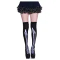 Detailed view of black over-the-knee socks featuring a white skeleton bone print for Halloween. - One Size / Skeleton 2#