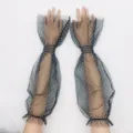 Schwarze transparente Netz-SonnenSchutzärmel mit Pünktchen, stylische Trompeten-Manschetten. - Schwarz Mit Weißen Punkten