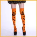 Halloween over-the-knee socks orange cute bat castle print party thigh high hosiery - Orange Halloween