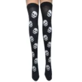 Halloween schwarze Totenkopf Overknee Socken gothische lange Strümpfe Damen Hauptansicht. - Großer Totenkopf Stil / Einheitsgröße