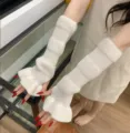 White knitted arm sleeves, thick winter warm flare cuff gloves, cozy JK style cute hand warmers. - White