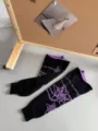 Black purple knit leg warmers Y2K style star pattern long socks for women JK Lolita gothic - Purple Meteor (Black Base) / Purple