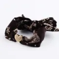 Elegant paisley hair scarf scrunchie with sparkling crystal heart charm for women daily wear - SB03-4 Dark Brown Paisley