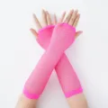 Lange Netz-Fingerlose Handschuhe Neon-Rosa Sonnenschutz Armstulpen für Damen im Sommer - Fuchsia